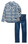 7 For All Mankind Kids' Flannel Button-up Shirt & Jeans Set In Blue