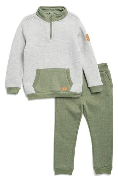7 For All Mankind Kids' Fleece Half-zip Pullover & Joggers Set In Olive