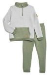 7 For All Mankind Kids' Fleece Pullover & Joggers Set In Olive