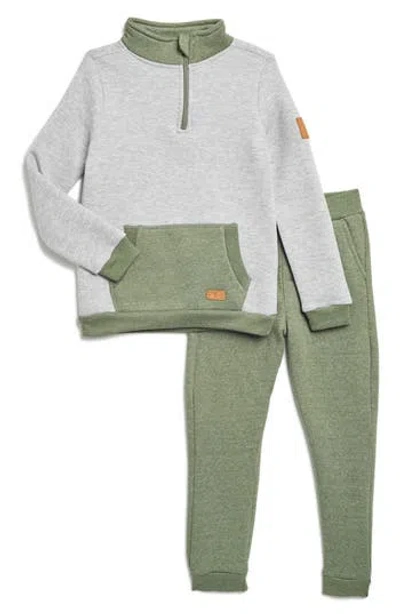 7 For All Mankind Kids' Fleece Pullover & Joggers Set In Olive