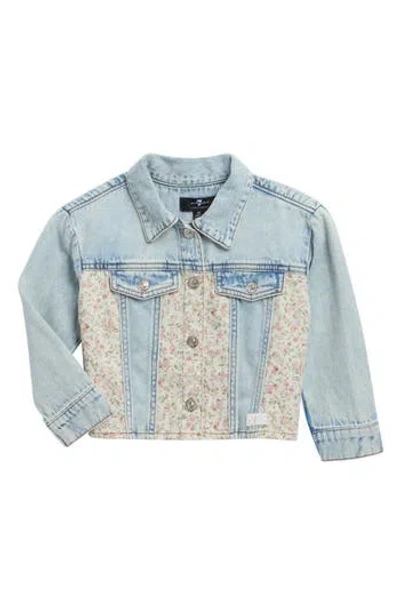 7 For All Mankind Kids' Floral Panel Denim Jacket In Blue