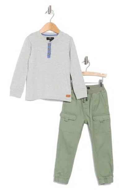 7 For All Mankind Kids' Henley & Cargo Joggers Set In Heather Grey