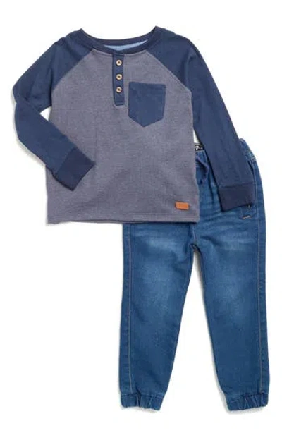 7 For All Mankind Kids' Henley & Joggers Set In Navy