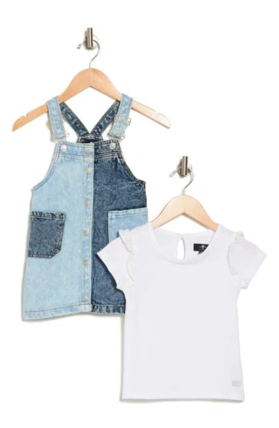 7 For All Mankind Kids' Lace Trim T-shirt & Overall Dress Set In Bright White