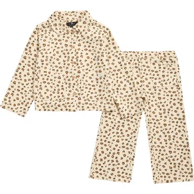 7 For All Mankind Kids' Leopard Button-up Shirt & Pants Set In Brown