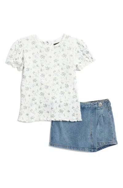 7 For All Mankind Kids' Lettuce Edge T-shirt & Denim Short Set In Marshmallow