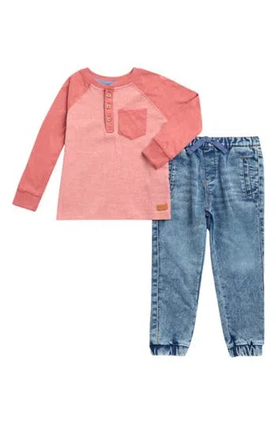 7 For All Mankind Kids' Long Sleeve Henley & Joggers Set In Pink