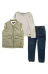 7 For All Mankind Kids' Long Sleeve T-shirt, Jeans & Vest Set In Multi