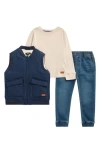 7 For All Mankind Kids' Long Sleeve T-shirt, Jeans & Vest Set In Multi