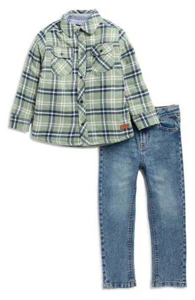 7 For All Mankind Kids' Plaid Button-up Shirt & Jeans Set In Multi