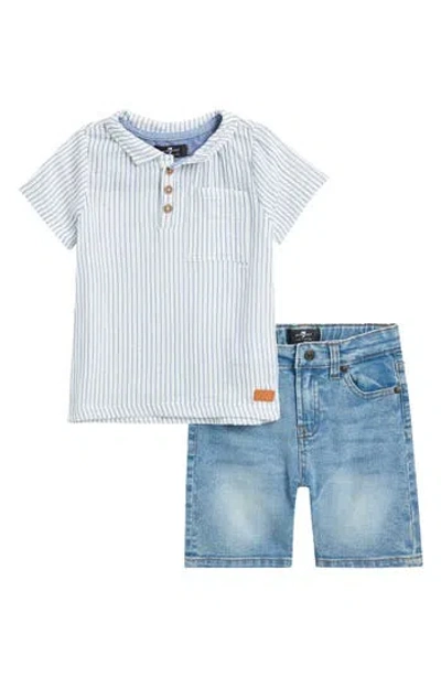 7 For All Mankind Kids' Polo & Denim Shorts Set In Blue