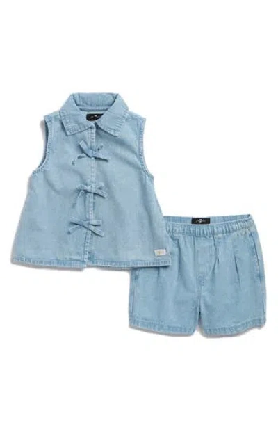 7 For All Mankind Kids' Printed Cotton Seersucker Top & Shorts Set In Blue