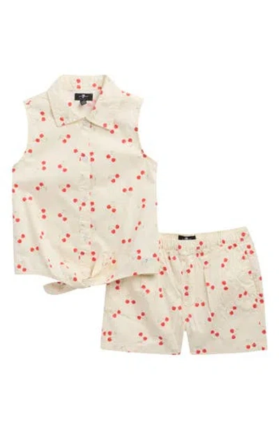 7 For All Mankind Kids' Printed Cotton Seersucker Top & Shorts Set In Multi