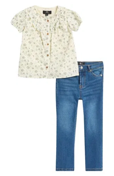 7 For All Mankind Kids' Puff Sleeve Top & Jeans Set