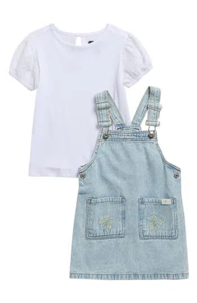 7 For All Mankind Kids' Puff Sleeve T-shirt & Denim Dress Set In Multi