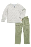 7 For All Mankind Kids' Quilted Sweatshirt & Cargo Pants Set In Heather Grey