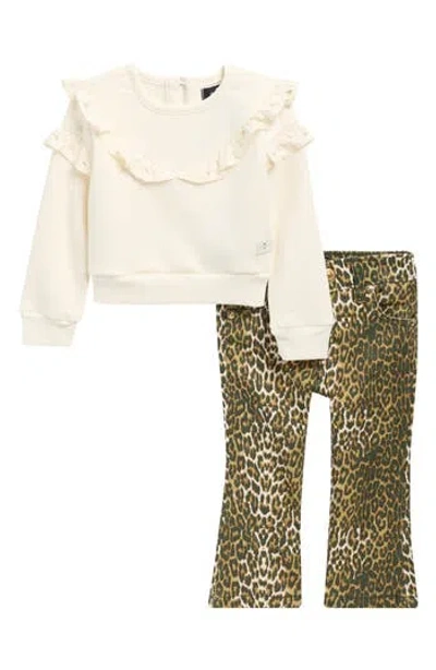 7 For All Mankind Kids' Ruffle Yoke Pullover & Flare Pants Set In White