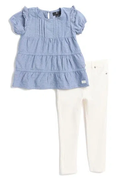 7 For All Mankind Kids' Tiered Tunic & Skinny Jeans Set In Chambray