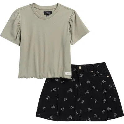 7 For All Mankind Kids' T-shirt & Skirt Set In Green