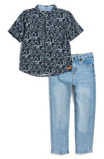 7 For All Mankind Kids' Woven Shirt & Denim Set In Navy