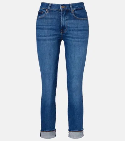 7 For All Mankind Kimmie Straight Mid-rise Slim Jeans In Blue