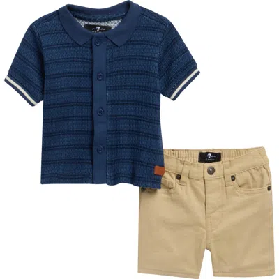 7 For All Mankind Babies'  Knit Button-up Shirt & Woven Shorts Set In Multi