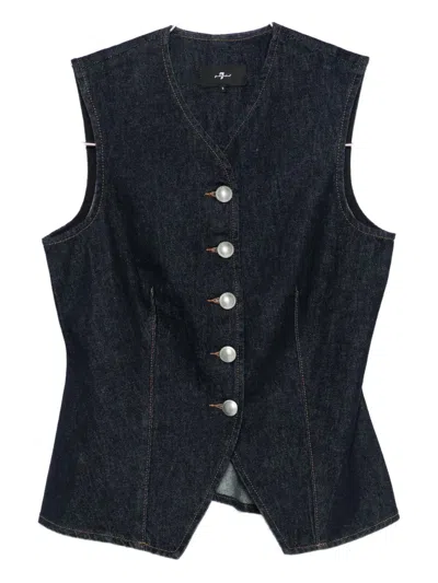7 For All Mankind Lady Button-fastening Denim Waistcoat In Blue