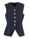 7 For All Mankind Lady Button-fastening Denim Waistcoat In Blue