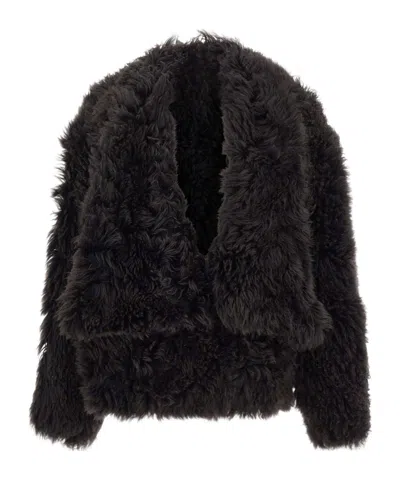 7 For All Mankind Shearling Lapel-collar Jacket In Black