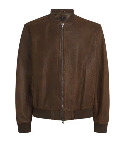 7 For All Mankind Leather Bomber Jacket In Brown