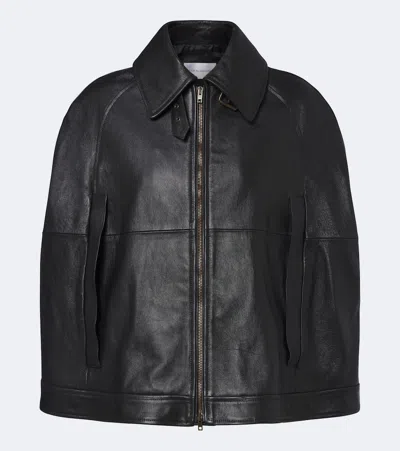 7 For All Mankind Leather Cape Jacket In Black