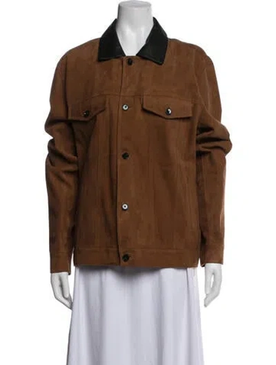 Pre-owned 7 For All Mankind Leather Denim Jacket In Brown