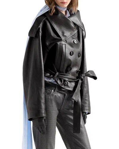 7 For All Mankind Leather High Collar Double Breasted Jacket In Black