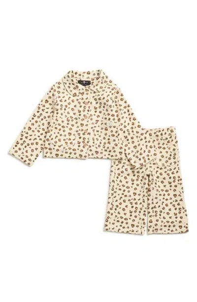 7 For All Mankind Babies'  Leopard Print Denim Jacket & Wide Leg Pants Set In Animal Print