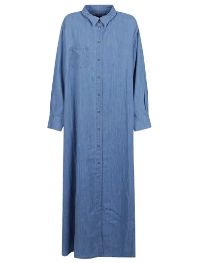 7 For All Mankind Light Blue Cotton Denim Long Dress
