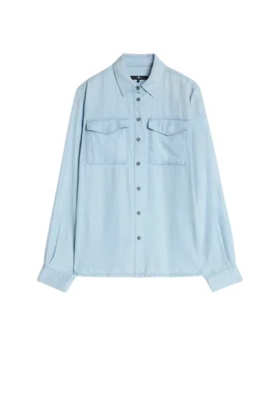 7 FOR ALL MANKIND LIGHT BLUE DENIM BUTTON-UP SHIRT