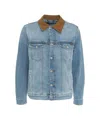 7 For All Mankind Ens Outline Perfect Corduroy-collar Relaxed-fit Denim-blend Jacket In Blue