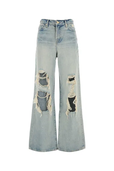 7 FOR ALL MANKIND LIGHT BLUE DENIM WIDE-LEG JEANS
