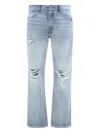 7 For All Mankind Elephant Leg Ripped Light Denim Jeans In Blue
