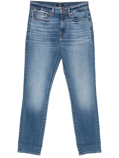 7 For All Mankind Light Wash Relaxed Skinny Jeans With Rolled Cuffs In Blue