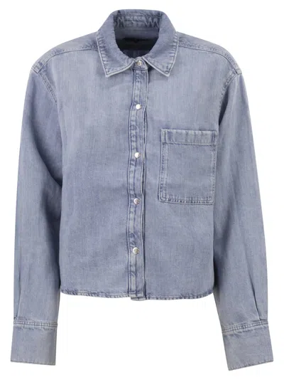 7 For All Mankind Lightweight Cotton And Linen Denim Shirt With Pocket In Blue