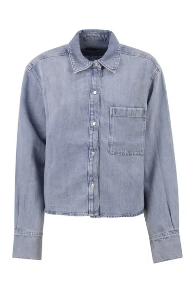 7 For All Mankind Lightweight Cotton And Linen Denim Shirt With Pocket In Blue