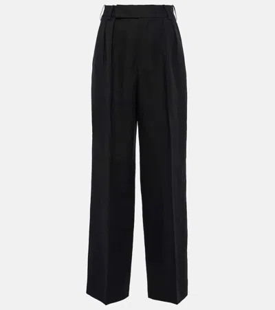 7 For All Mankind Linen And Cotton-blend Wide-leg Trousers In Black