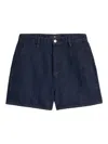 7 For All Mankind High Waist Linen Blend Denim Shorts In Blue