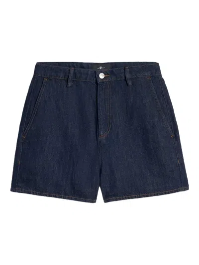 7 For All Mankind Linen Blend Denim Shorts In Multi