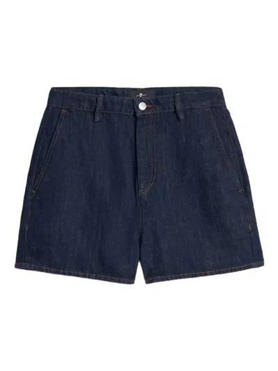 7 For All Mankind Linen Blend Denim Shorts In Blue