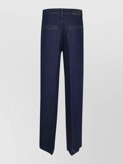 7 For All Mankind Linen-blend High-rise Wide-leg Tailored Trousers In Blue