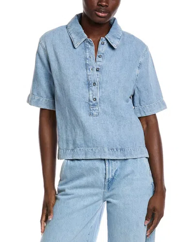 7 For All Mankind Linen-blend Polo Shirt In Blue