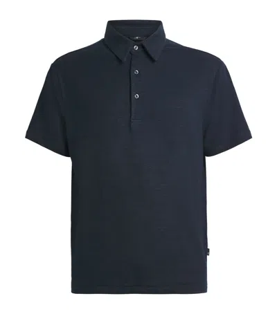7 For All Mankind Linen-blend Polo Shirt In Navy