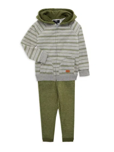 7 For All Mankind Babies' Little Boy's 2-piece Striped Hoodie & Joggers Set In Heather Olive Green